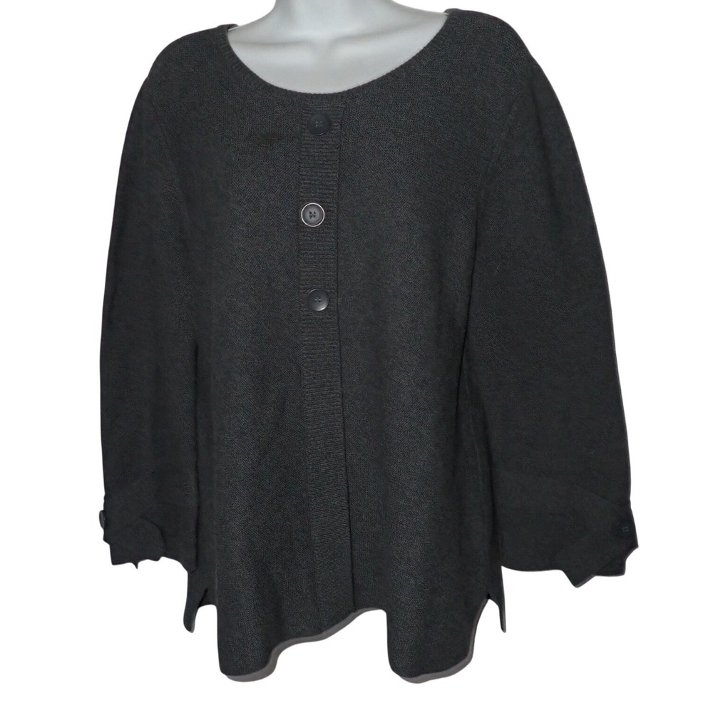Habitat Womens Charcoal Gray Button Front Knit Sweater Size M Boho Office Casual